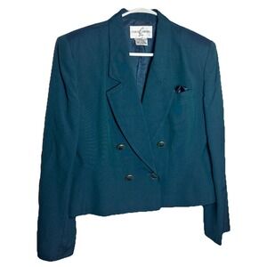 Vintage Casual Corner Teal Double Breasted Blazer Jacket Size 14‎ Rayon